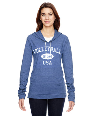 Volleyball Eco Jersey Pullover Hoodie-Vintage Distressed Established Date USA