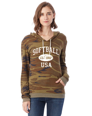 Softball Eco Jersey Pullover Hoodie-Vintage Distressed Established Date USA