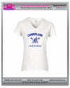 CUMBERLAND YOUTH LACROSSE LADIES V NECK TEE-RYAL ,GRE ,WHITE