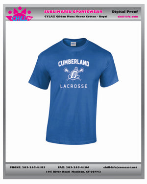 CUMBERLAND YOUTH LACROSSE MENS UNISEX COTTON TEE-YOUTH AND ADULT SIZES ROYAL,GREY,WHITE