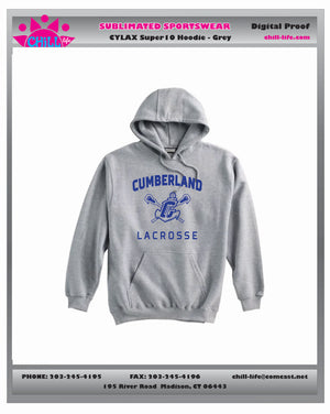 CUMBERLAND YOUTH LACROSSE 10 OZ HEAVYWEIGHT HOODIE-YOUTH AND ADULT SIZES GREY,BLACK OR ROYAL