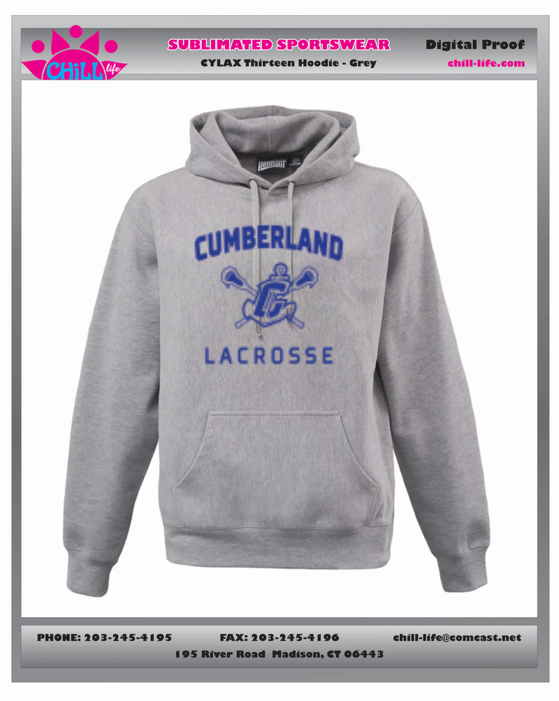 CUMBERLAND YOUTH LACROSSE 13 OZ HOODIE-GREY ADULT SIZES