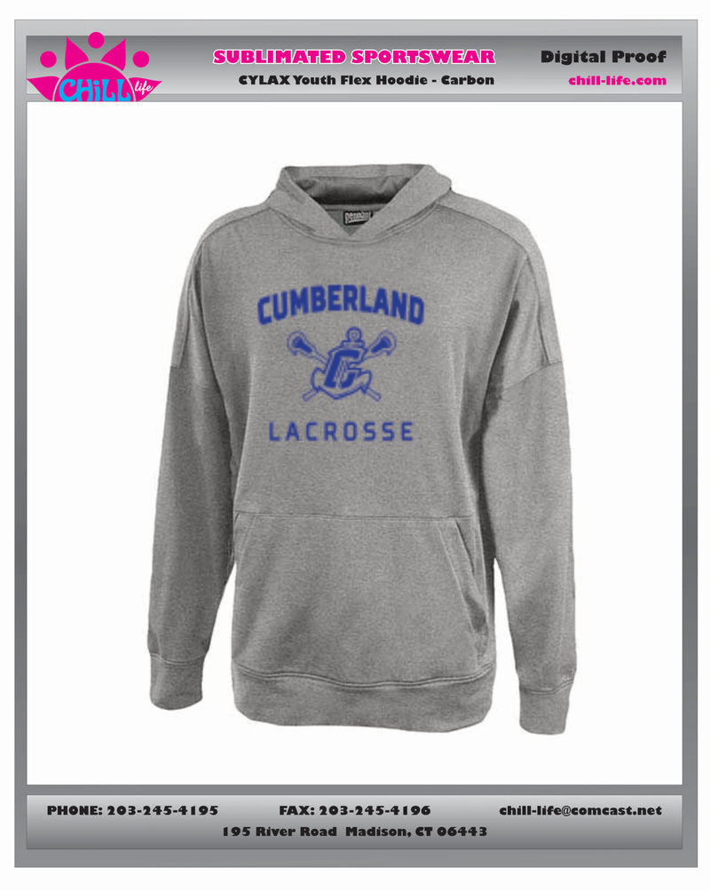 CUMBERLAND YOUTH LACROSSE FLEX HOODIE-YOUTH AND ADULT SIZES -CARBON