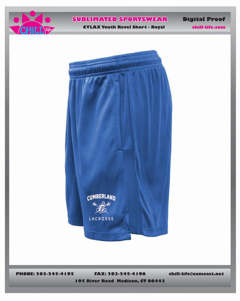 CUMBERLAND YOUTH LACROSSE 7 INCH REVEL SHORT-YOUTH AND ADULT SIZES ROYAL OR GREY