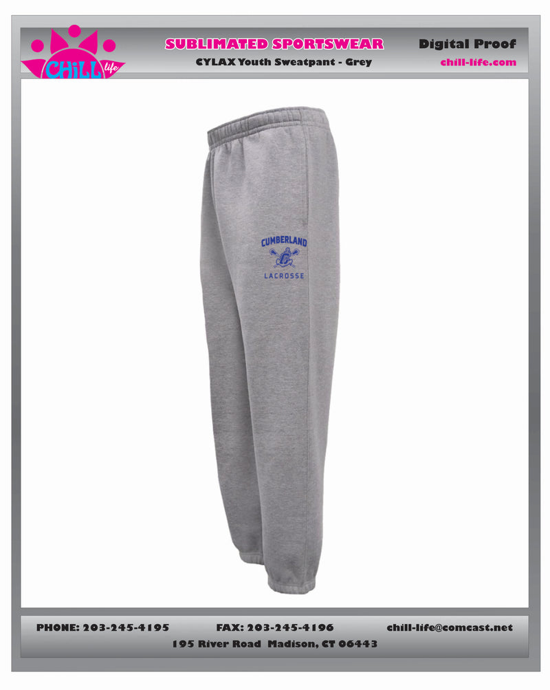 CUMBERLAND YOUTH LACROSSE RETRO SWEATPANT-YOUTH AND ADULT SIZES GREY