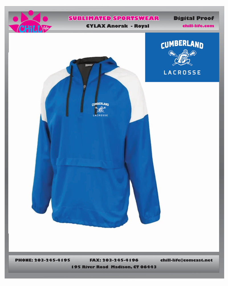 CUMBERLAND YOUTH LACROSSE ATTACK ANORAK-ROYAL OR GREY YOUTH AND ADULT