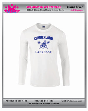 CUMBERLAND YOUTH LACROSSE HEAVY WEIGHT COTTON  LONG SLEEVE TEE-YOUTH AND ADULT SIZES GREY,WHITE, ROYAL