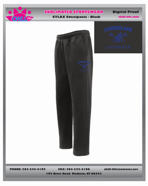 CUMBERLAND YOUTH LACROSSE OPEN BOTTOM STRAIGHT LEG SWEATPANT-YOUTH AND ADULT SIZES GREY,BLACK