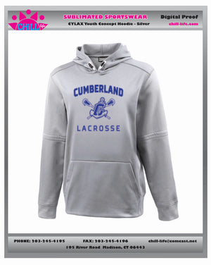 CUMBERLAND YOUTH LACROSSE CONCEPT PERFORMANCE HOODIE-YOUTH AND ADULT SIZES ROYAL OR SILVER GREY