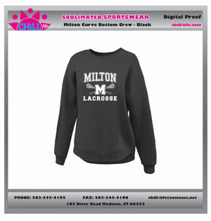 MILTON LACROSSE WOMENS CURVED BOTTOM CREW-BLACK OR GREY