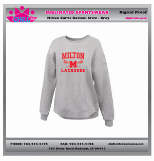 MILTON LACROSSE WOMENS CURVED BOTTOM CREW-BLACK OR GREY