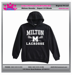 MILTON LACROSSE HOODIE FRONT PRINT-GREY OR BLACK