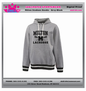 MILTON LACROSSE STADIUM HOODIE-GREY WITH BLACK OR RED TRIM
