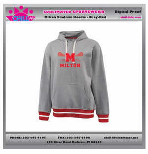 MILTON LACROSSE STADIUM HOODIE-GREY WITH BLACK OR RED TRIM