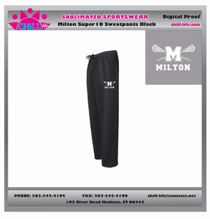 MILTON YOUTH LACROSSE OPEN BOTTOM SWEATS-GREY OR BLACK