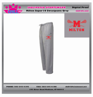 MILTON YOUTH LACROSSE OPEN BOTTOM SWEATS-GREY OR BLACK