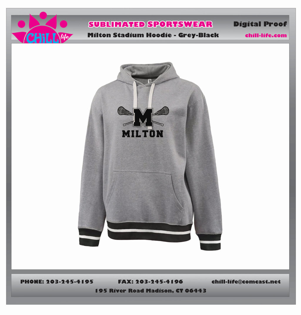 MILTON LACROSSE STADIUM HOODIE-GREY WITH BLACK OR RED TRIM