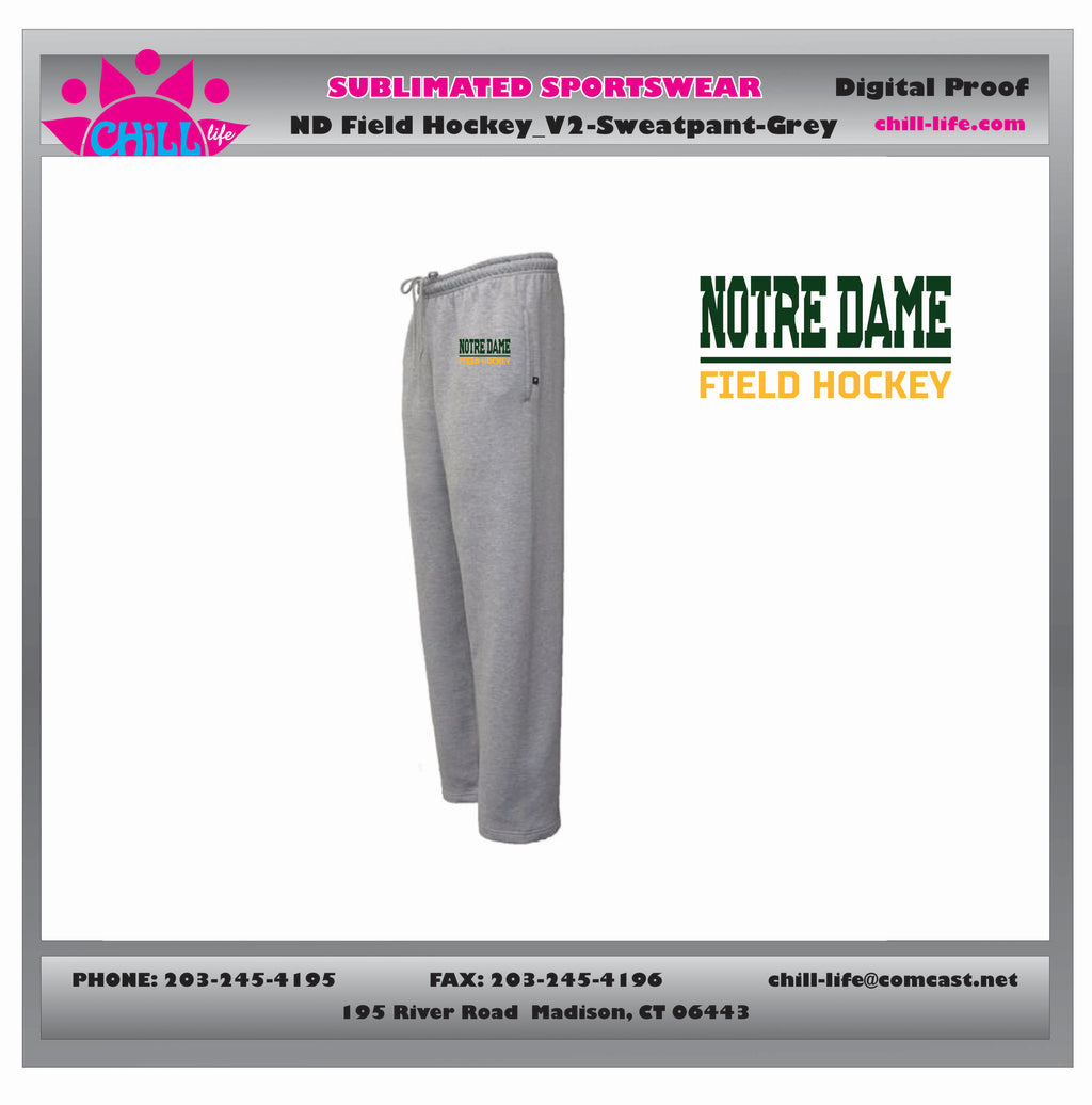 NOTRE DAME HIGH SCHOOL FIELD HOCKEY OPEN BOTTOM SWEATPANTS UNISEX-GRAY