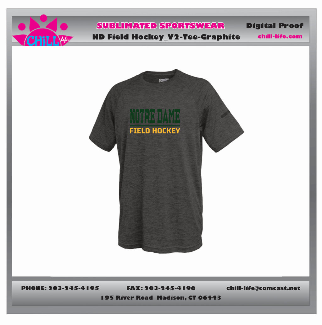 NOTRE DAME HIGH SCHOOL FIELD HOCKEY PERFORMANCE SHORT SLEEVE-GRAPHITE