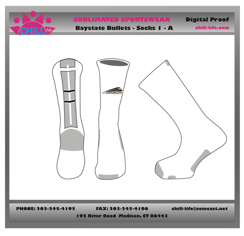 Bay State Bullets White Custom Knit Crew Length Socks