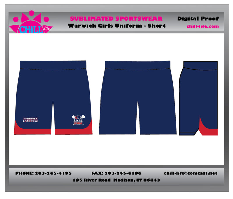 Warwick Youth Lacrosse Girls 5 inch inseam Game Shorts