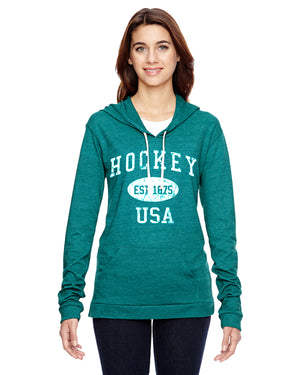 Hockey Eco Jersey Pullover Hoodie-Vintage Distressed Established Date USA